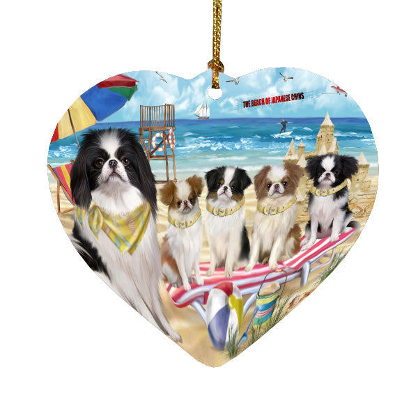Pet Friendly Beach Japanese Chin Dogs Heart Christmas Ornament HPORA58862