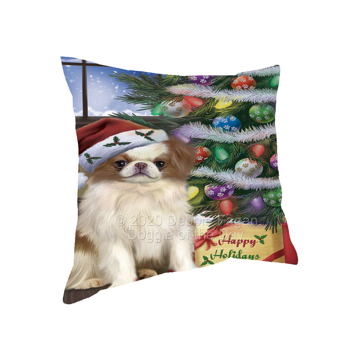 Christmas Tree and Presents Japanese Chin Dog Pillow with Top Quality High-Resolution Images - Ultra Soft Pet Pillows for Sleeping - Reversible & Comfort - Ideal Gift for Dog Lover - Cushion for Sofa Couch Bed - 100% Polyester, PILA92395