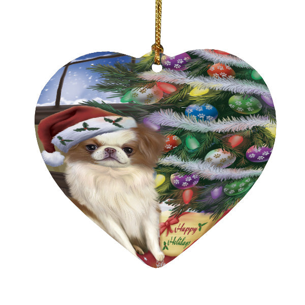 Christmas Tree and Presents Japanese Chin Dog Heart Christmas Ornament HPORA59081