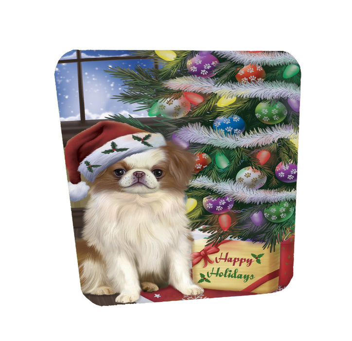 Christmas Tree and Presents Japanese Chin Dog Coasters Set of 4 CSTA58320