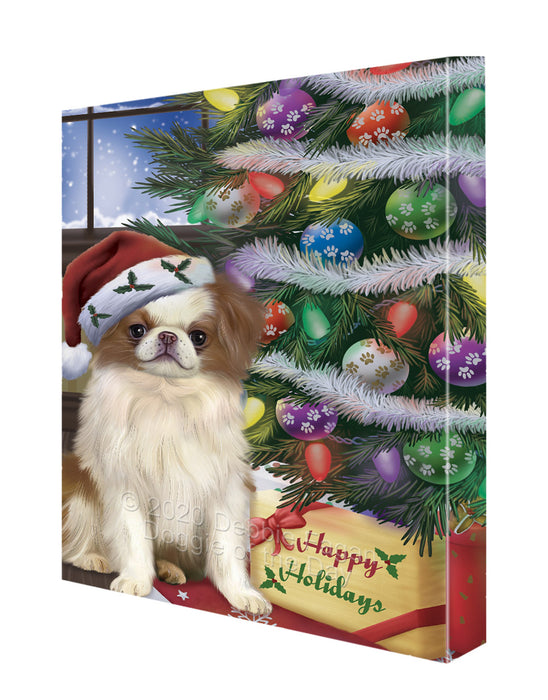 Christmas Tree and Presents Japanese Chin Dog Canvas Wall Art - Premium Quality Ready to Hang Room Decor Wall Art Canvas - Unique Animal Printed Digital Painting for Decoration CVS334