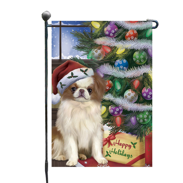 Christmas Tree and Presents Japanese Chin Dog Garden Flags Outdoor Decor for Homes and Gardens Double Sided Garden Yard Spring Decorative Vertical Home Flags Garden Porch Lawn Flag for Decorations GFLG68015