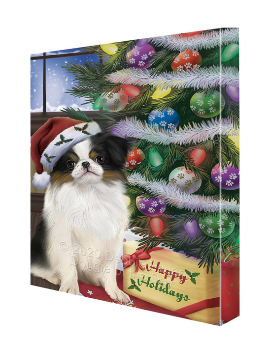 Christmas Tree and Presents Japanese Chin Dog Canvas Wall Art - Premium Quality Ready to Hang Room Decor Wall Art Canvas - Unique Animal Printed Digital Painting for Decoration CVS335