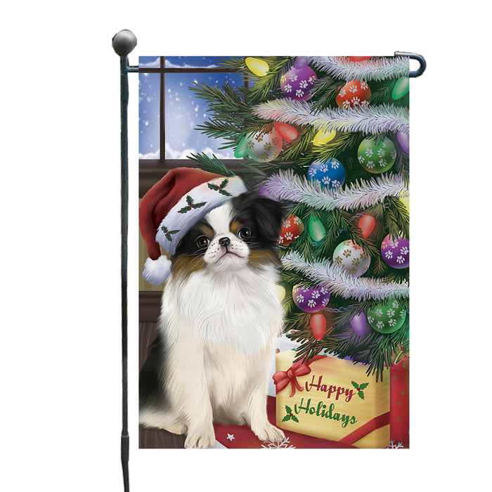 Christmas Tree and Presents Japanese Chin Dog Garden Flags Outdoor Decor for Homes and Gardens Double Sided Garden Yard Spring Decorative Vertical Home Flags Garden Porch Lawn Flag for Decorations GFLG68016