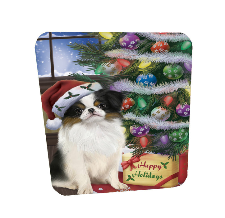 Christmas Tree and Presents Japanese Chin Dog Coasters Set of 4 CSTA58321