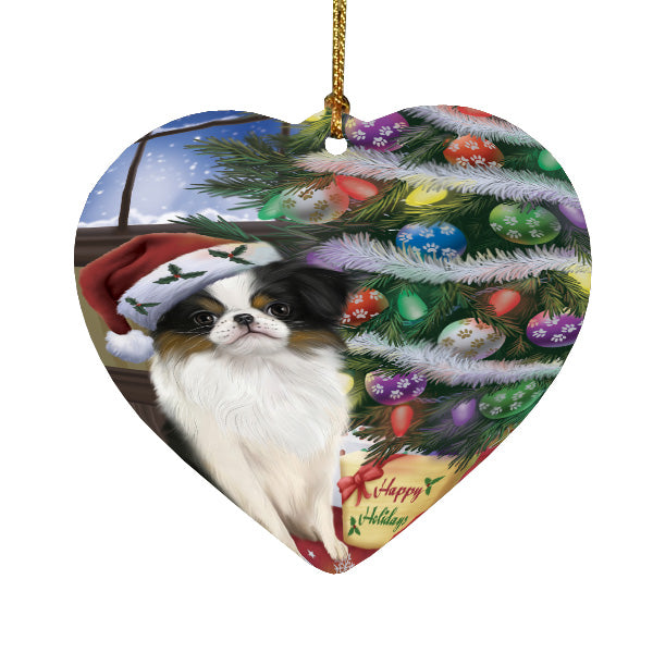 Christmas Tree and Presents Japanese Chin Dog Heart Christmas Ornament HPORA59082