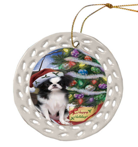 Christmas Tree and Presents Japanese Chin Dog Doily Ornament DPOR58734
