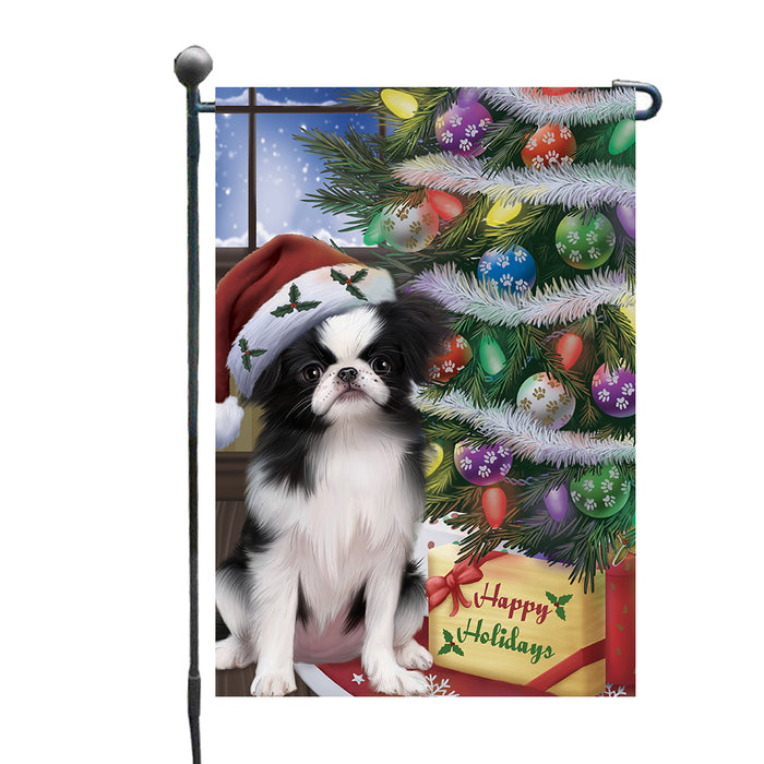 Christmas Tree and Presents Japanese Chin Dog Garden Flags Outdoor Decor for Homes and Gardens Double Sided Garden Yard Spring Decorative Vertical Home Flags Garden Porch Lawn Flag for Decorations GFLG68017