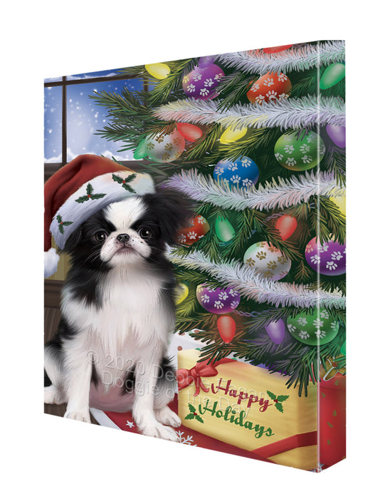 Christmas Tree and Presents Japanese Chin Dog Canvas Wall Art - Premium Quality Ready to Hang Room Decor Wall Art Canvas - Unique Animal Printed Digital Painting for Decoration CVS336