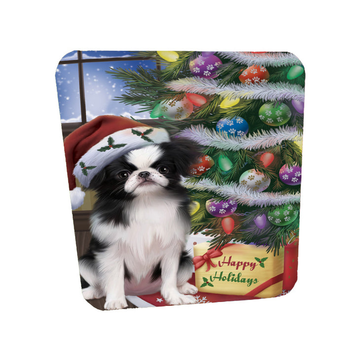Christmas Tree and Presents Japanese Chin Dog Coasters Set of 4 CSTA58322