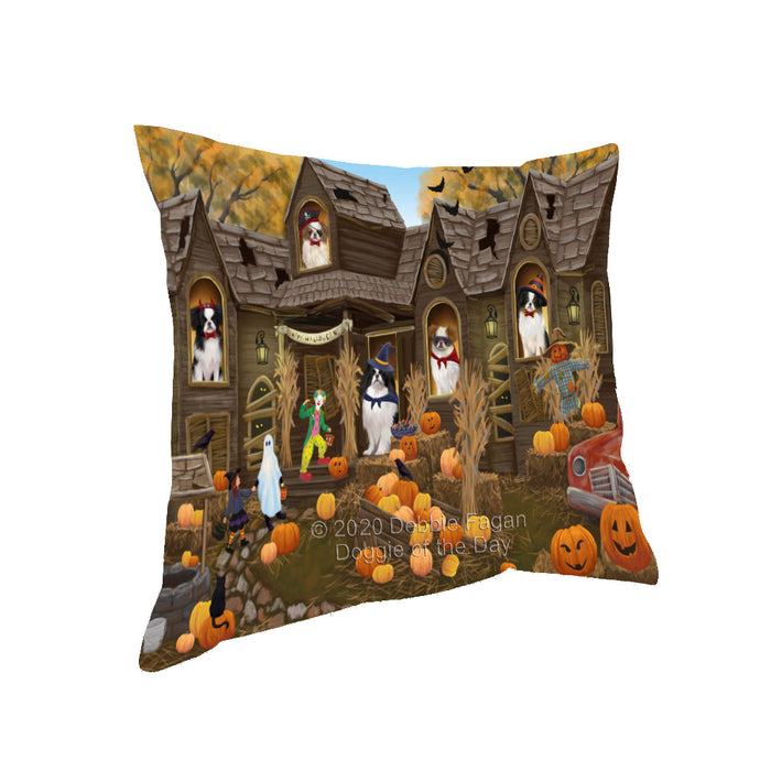Haunted House Halloween Trick or Treat Japanese Chin Dogs Pillow with Top Quality High-Resolution Images - Ultra Soft Pet Pillows for Sleeping - Reversible & Comfort - Ideal Gift for Dog Lover - Cushion for Sofa Couch Bed - 100% Polyester