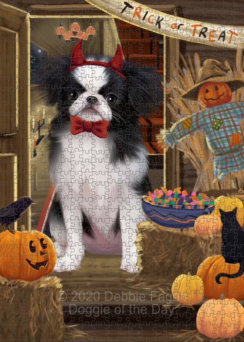 Enter at Your Own Risk Halloween Trick or Treat Japanese Chin Dogs Portrait Jigsaw Puzzle for Adults Animal Interlocking Puzzle Game Unique Gift for Dog Lover's with Metal Tin Box PZL539