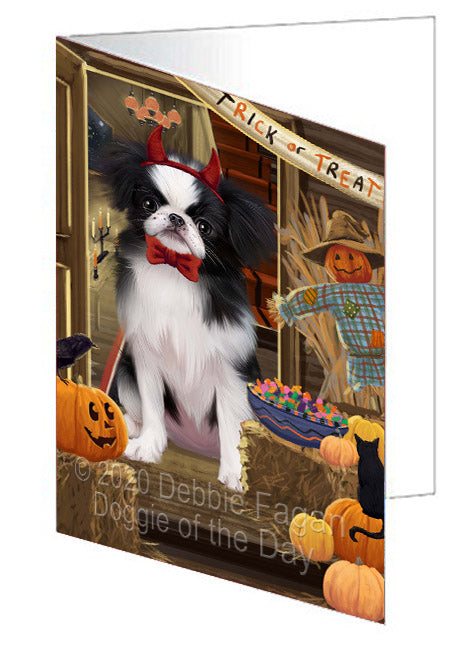 Enter at Your Own Risk Halloween Trick or Treat Japanese Chin Dogs Handmade Artwork Assorted Pets Greeting Cards and Note Cards with Envelopes for All Occasions and Holiday Seasons