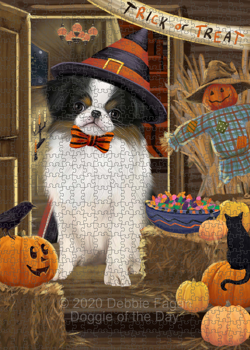 Enter at Your Own Risk Halloween Trick or Treat Japanese Chin Dogs Portrait Jigsaw Puzzle for Adults Animal Interlocking Puzzle Game Unique Gift for Dog Lover's with Metal Tin Box PZL540