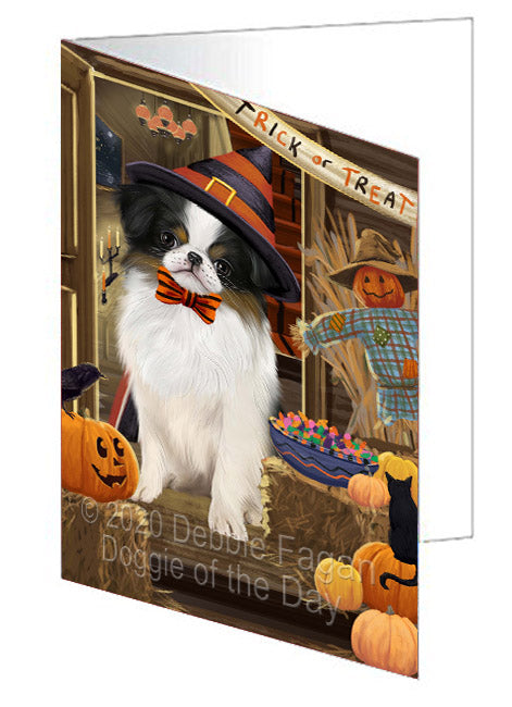 Enter at Your Own Risk Halloween Trick or Treat Japanese Chin Dogs Handmade Artwork Assorted Pets Greeting Cards and Note Cards with Envelopes for All Occasions and Holiday Seasons