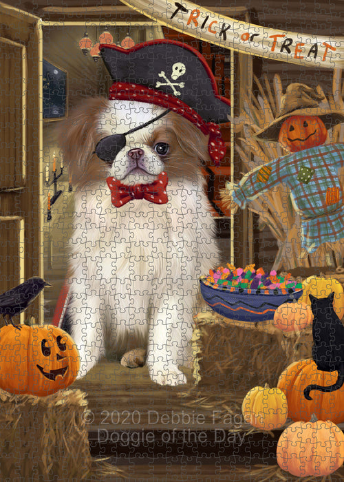 Enter at Your Own Risk Halloween Trick or Treat Japanese Chin Dogs Portrait Jigsaw Puzzle for Adults Animal Interlocking Puzzle Game Unique Gift for Dog Lover's with Metal Tin Box PZL541