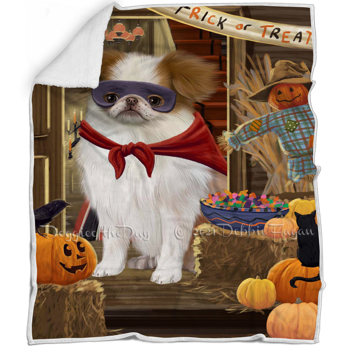 Enter at Own Risk Trick or Treat Halloween Japanese Chin Dog Blanket BLNKT142631