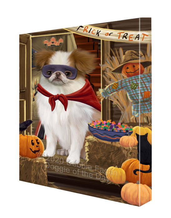 Enter at Your Own Risk Halloween Trick or Treat Japanese Chin Dogs Canvas Wall Art - Premium Quality Ready to Hang Room Decor Wall Art Canvas - Unique Animal Printed Digital Painting for Decoration CVS247