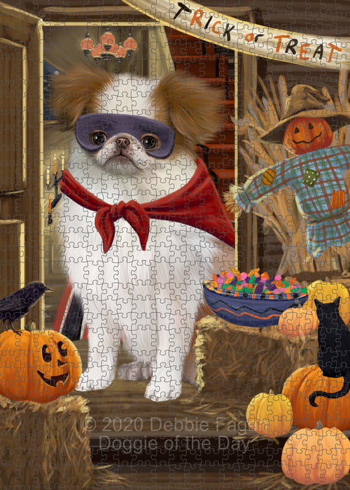 Enter at Your Own Risk Halloween Trick or Treat Japanese Chin Dogs Portrait Jigsaw Puzzle for Adults Animal Interlocking Puzzle Game Unique Gift for Dog Lover's with Metal Tin Box PZL542