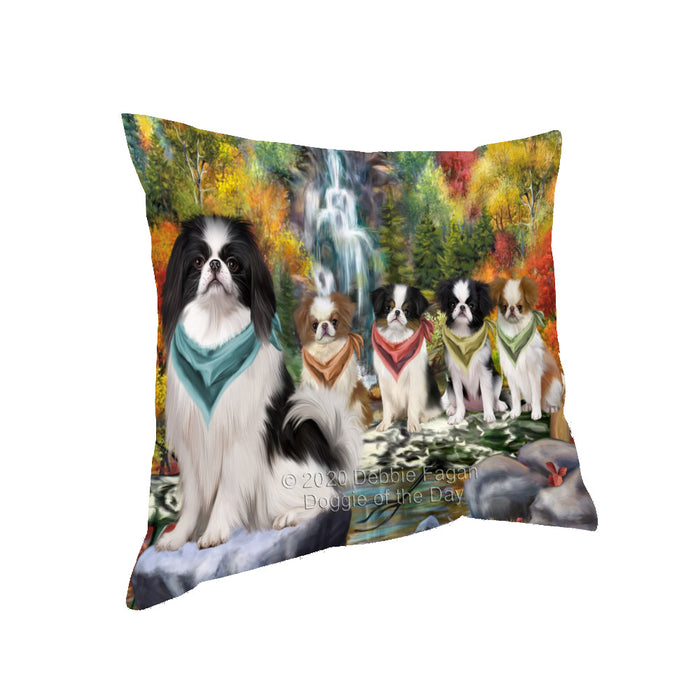 Scenic Waterfall Japanese Chin Dogs Pillow with Top Quality High-Resolution Images - Ultra Soft Pet Pillows for Sleeping - Reversible & Comfort - Ideal Gift for Dog Lover - Cushion for Sofa Couch Bed - 100% Polyester