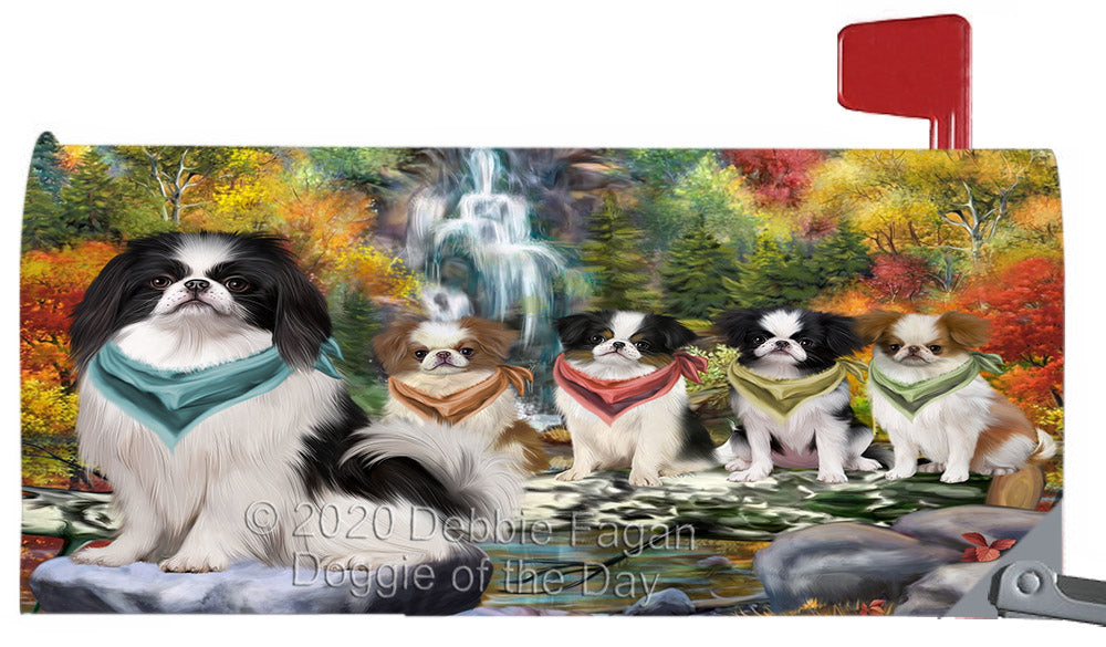 Scenic Waterfall Japanese Chin Dogs Magnetic Mailbox Cover Both Sides Pet Theme Printed Decorative Letter Box Wrap Case Postbox Thick Magnetic Vinyl Material