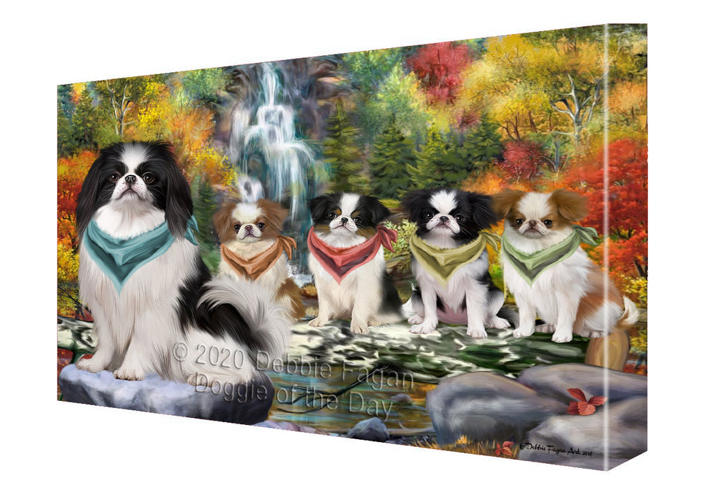 Scenic Waterfall Japanese Chin Dogs Canvas Wall Art - Premium Quality Ready to Hang Room Decor Wall Art Canvas - Unique Animal Printed Digital Painting for Decoration