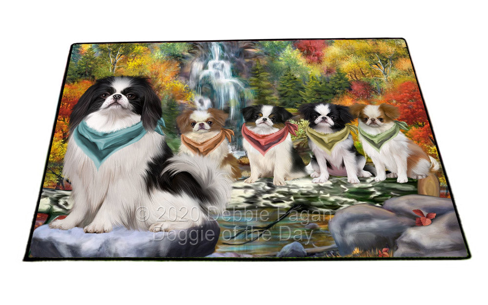 Scenic Waterfall Japanese Chin Dogs Floormat FLMS55771