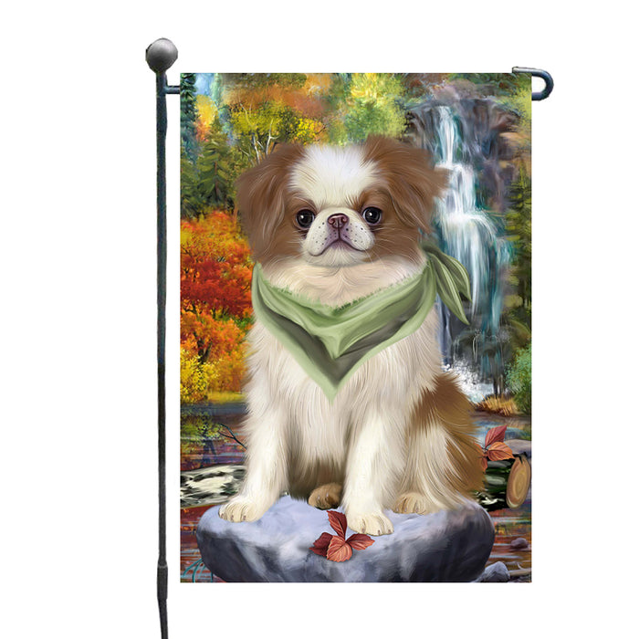 Scenic Waterfall Japanese Chin Dog Garden Flags Outdoor Decor for Homes and Gardens Double Sided Garden Yard Spring Decorative Vertical Home Flags Garden Porch Lawn Flag for Decorations GFLG68114
