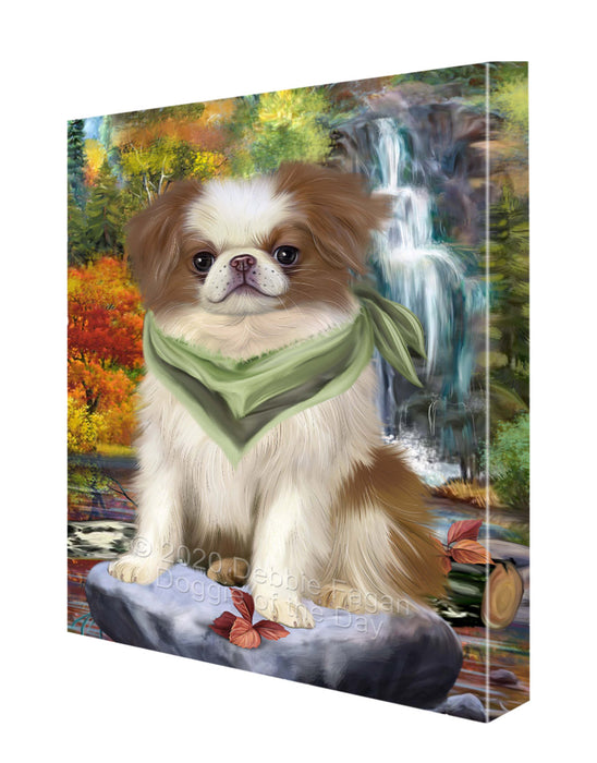 Scenic Waterfall Japanese Chin Dog Canvas Wall Art - Premium Quality Ready to Hang Room Decor Wall Art Canvas - Unique Animal Printed Digital Painting for Decoration CVS385