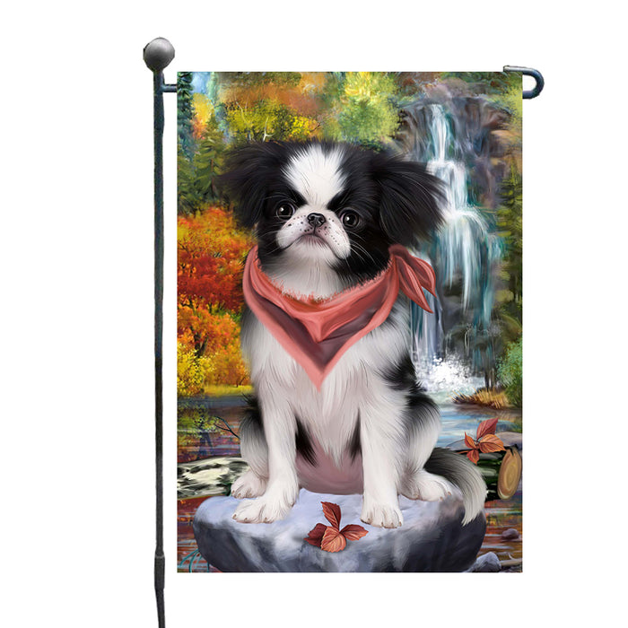 Scenic Waterfall Japanese Chin Dog Garden Flags Outdoor Decor for Homes and Gardens Double Sided Garden Yard Spring Decorative Vertical Home Flags Garden Porch Lawn Flag for Decorations GFLG68115