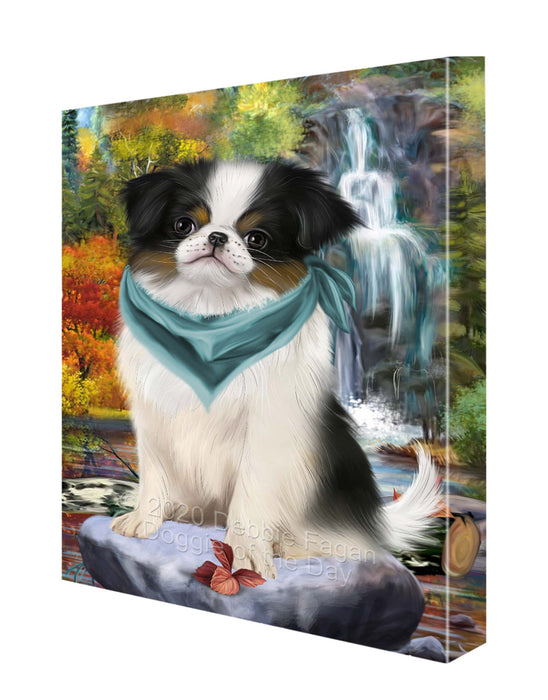 Scenic Waterfall Japanese Chin Dog Canvas Wall Art - Premium Quality Ready to Hang Room Decor Wall Art Canvas - Unique Animal Printed Digital Painting for Decoration CVS387