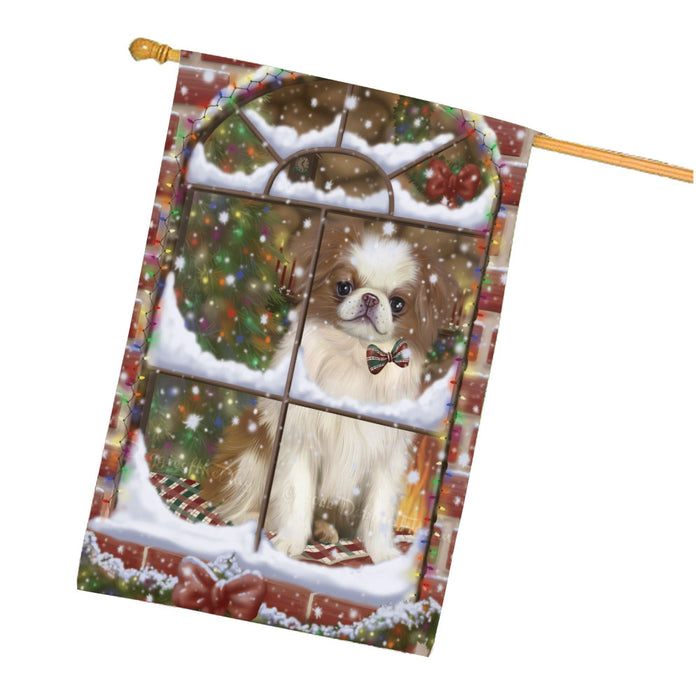 Please come Home for Christmas Japanese Chin Dog House Flag Outdoor Decorative Double Sided Pet Portrait Weather Resistant Premium Quality Animal Printed Home Decorative Flags 100% Polyester FLG68006