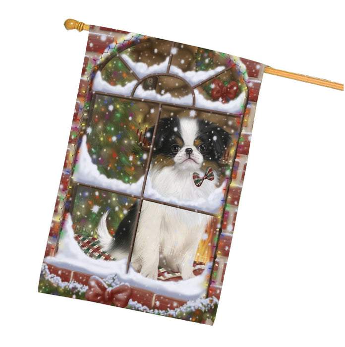 Please come Home for Christmas Japanese Chin Dog House Flag Outdoor Decorative Double Sided Pet Portrait Weather Resistant Premium Quality Animal Printed Home Decorative Flags 100% Polyester FLG68004