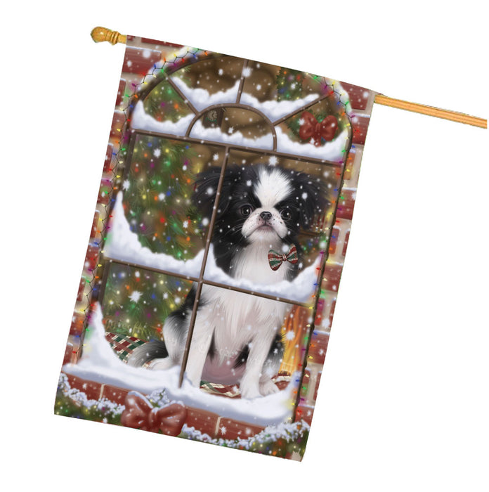 Please come Home for Christmas Japanese Chin Dog House Flag Outdoor Decorative Double Sided Pet Portrait Weather Resistant Premium Quality Animal Printed Home Decorative Flags 100% Polyester FLG68005