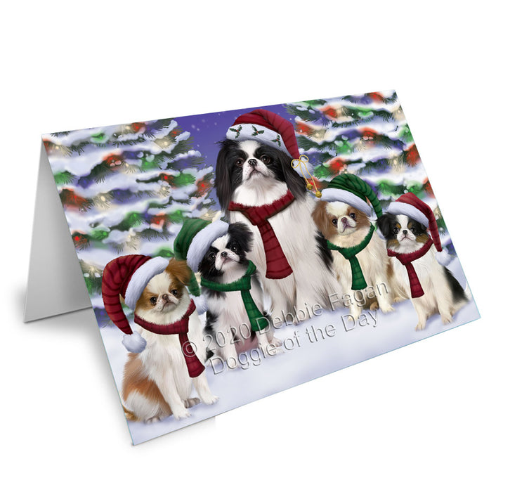 Christmas Happy Holidays Japanese Chin Dogs Family Portrait Handmade Artwork Assorted Pets Greeting Cards and Note Cards with Envelopes for All Occasions and Holiday Seasons