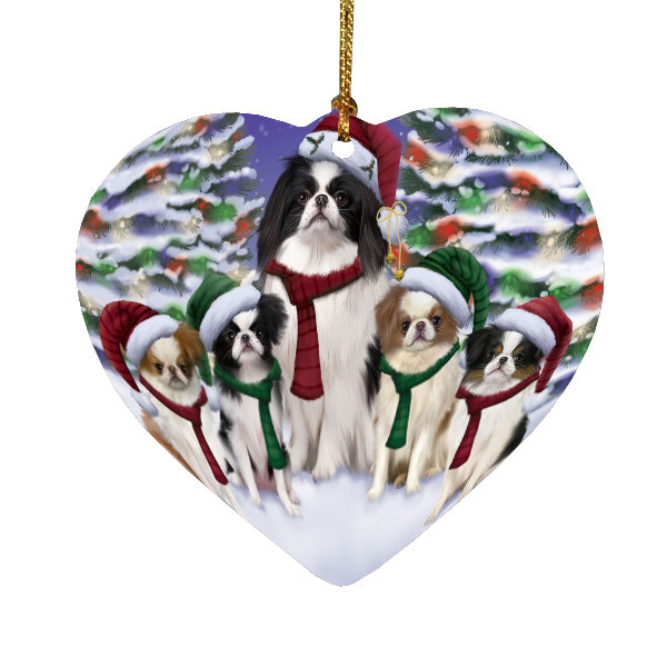 Christmas Happy Holidays Japanese Chin Dogs Family Portrait Heart Christmas Ornament HPORA58939
