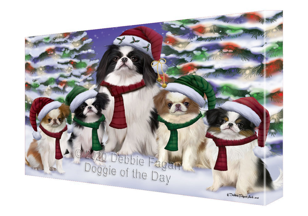 Christmas Happy Holidays Japanese Chin Dogs Family Portrait Canvas Wall Art - Premium Quality Ready to Hang Room Decor Wall Art Canvas - Unique Animal Printed Digital Painting for Decoration