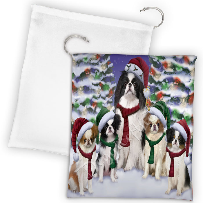 Japanese Chin Dogs Christmas Family Portrait in Holiday Scenic Background Drawstring Laundry or Gift Bag LGB48153