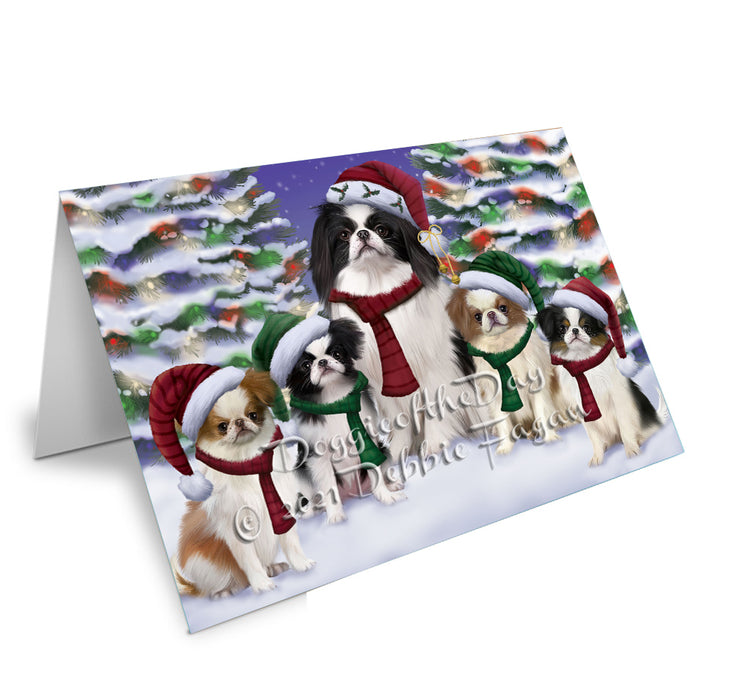 Christmas Family Portrait Japanese Chin Dog Handmade Artwork Assorted Pets Greeting Cards and Note Cards with Envelopes for All Occasions and Holiday Seasons