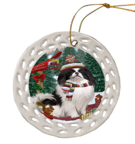 Christmas Woodland Sled Japanese Chin Dog Doily Ornament DPOR59069