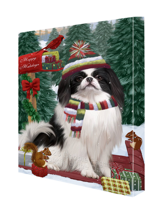 Christmas Woodland Sled Japanese Chin Dog Canvas Wall Art - Premium Quality Ready to Hang Room Decor Wall Art Canvas - Unique Animal Printed Digital Painting for Decoration CVS599
