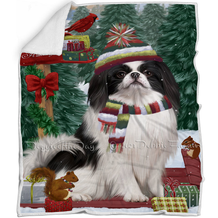 Merry Christmas Woodland Sled Japanese Chin Blanket BLNKT142723