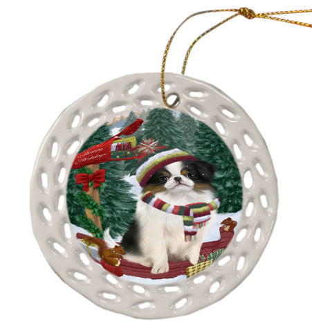 Christmas Woodland Sled Japanese Chin Dog Doily Ornament DPOR59070