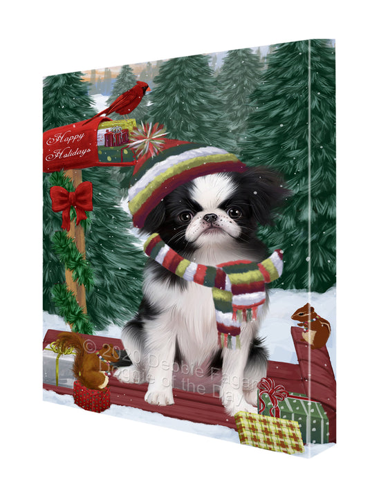 Christmas Woodland Sled Japanese Chin Dog Canvas Wall Art - Premium Quality Ready to Hang Room Decor Wall Art Canvas - Unique Animal Printed Digital Painting for Decoration CVS601