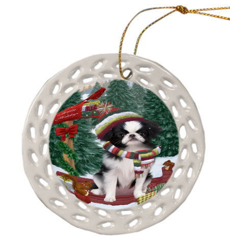 Christmas Woodland Sled Japanese Chin Dog Doily Ornament DPOR59071