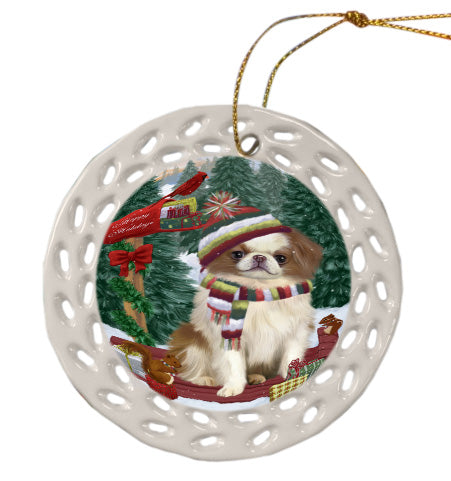 Christmas Woodland Sled Japanese Chin Dog Doily Ornament DPOR59072