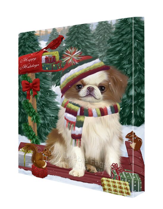 Christmas Woodland Sled Japanese Chin Dog Canvas Wall Art - Premium Quality Ready to Hang Room Decor Wall Art Canvas - Unique Animal Printed Digital Painting for Decoration CVS602