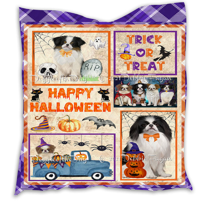 Happy Halloween Trick or Treat Pumpkin Japanese Chin Dogs Lightweight Soft Bedspread Coverlet Bedding Quilt QUILT60951
