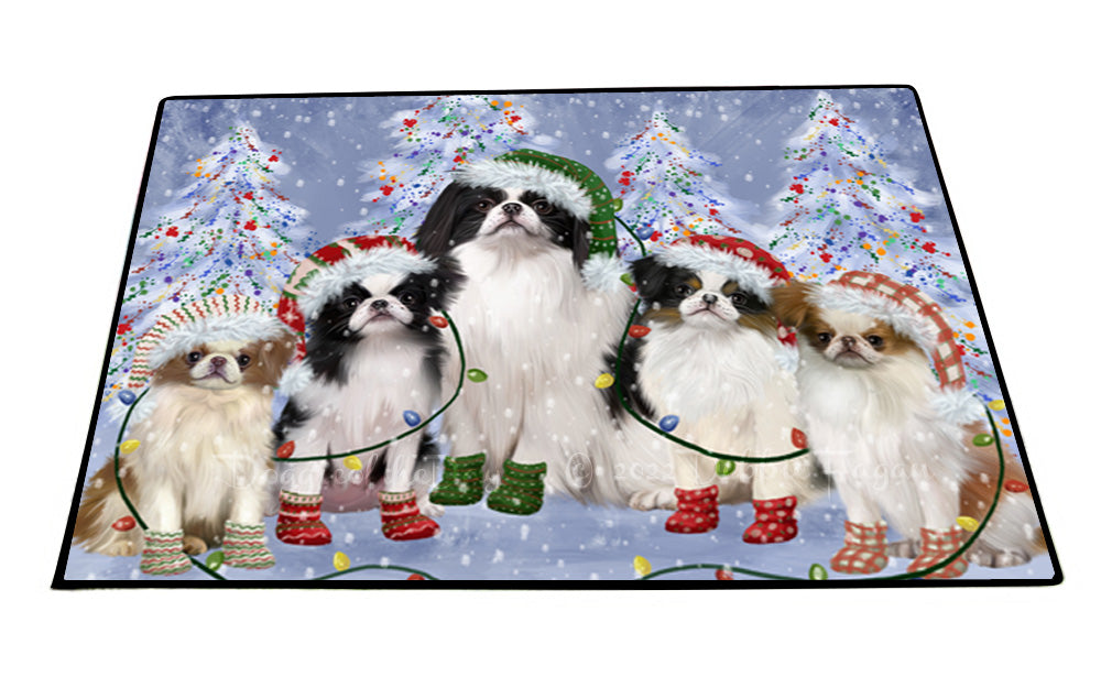 Christmas Lights and Japanese Chin Dogs Floor Mat- Anti-Slip Pet Door Mat Indoor Outdoor Front Rug Mats for Home Outside Entrance Pets Portrait Unique Rug Washable Premium Quality Mat