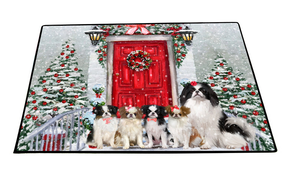 Christmas Holiday Welcome Japanese Chin Dogs Floor Mat- Anti-Slip Pet Door Mat Indoor Outdoor Front Rug Mats for Home Outside Entrance Pets Portrait Unique Rug Washable Premium Quality Mat